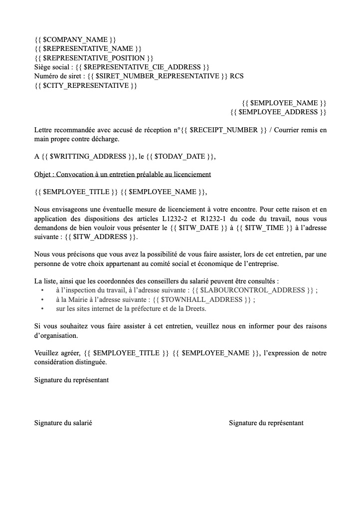 Convocation à un entretien préalable au licenciement : Si l'entreprise a mis en place un CSE - Sans remise en main propre