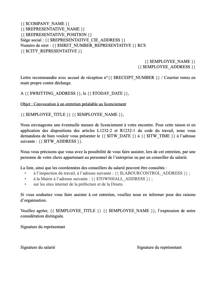 Convocation à un entretien préalable au licenciement : Si l'entreprise n'a pas mis en place un CSE - Sans remise en main propre