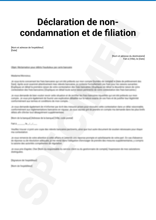 Déclaration de non-condamnation et de filiation