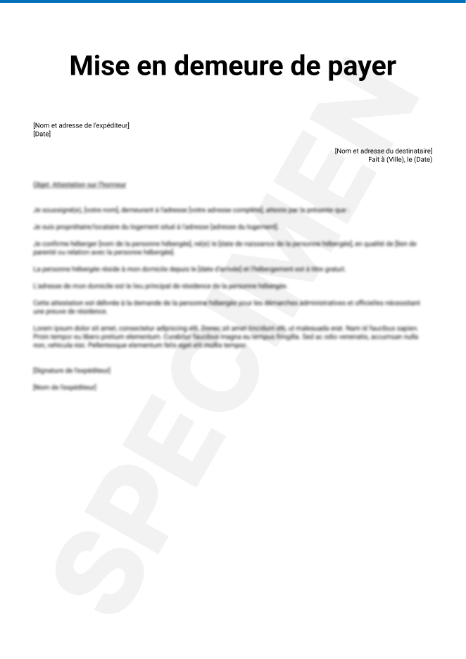 Mise en demeure de payer