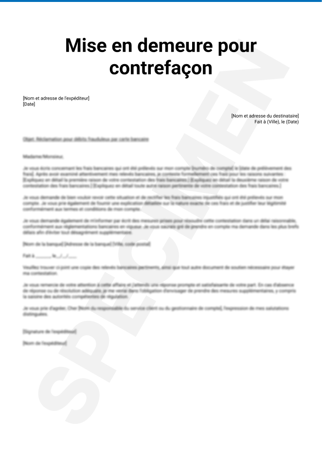 Mise en demeure pour contrefaçon