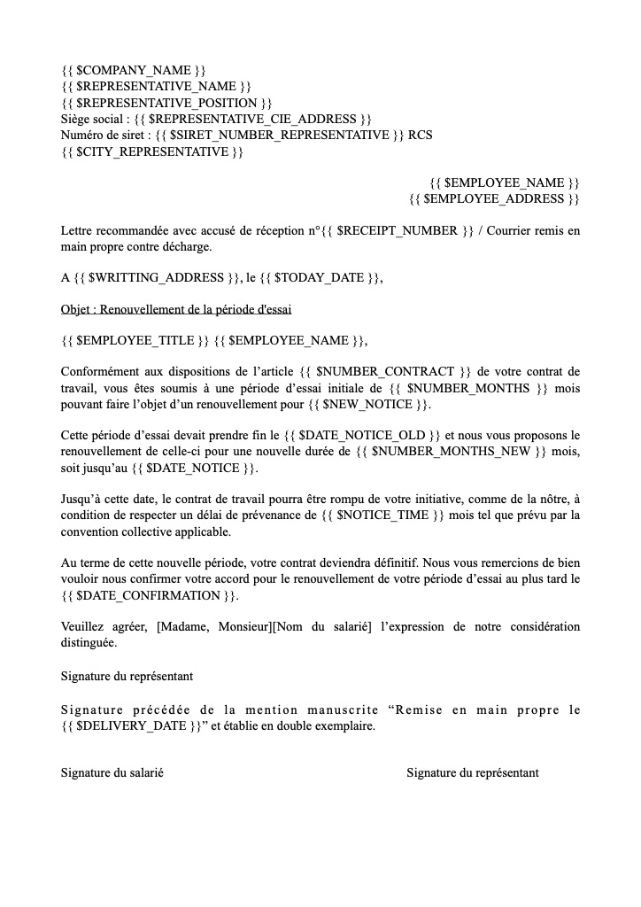 Renouvellement de la période d'essai : Si la convention collective est plus favorable au salarié que la loi - Avec remise en main propre