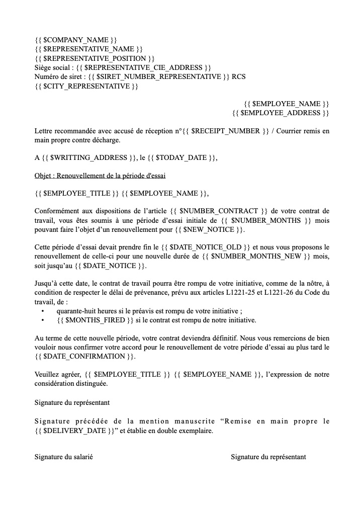 Renouvellement de la période d'essai : Si la loi est plus favorable au salarié que la convention collective - Avec remise en main propre
