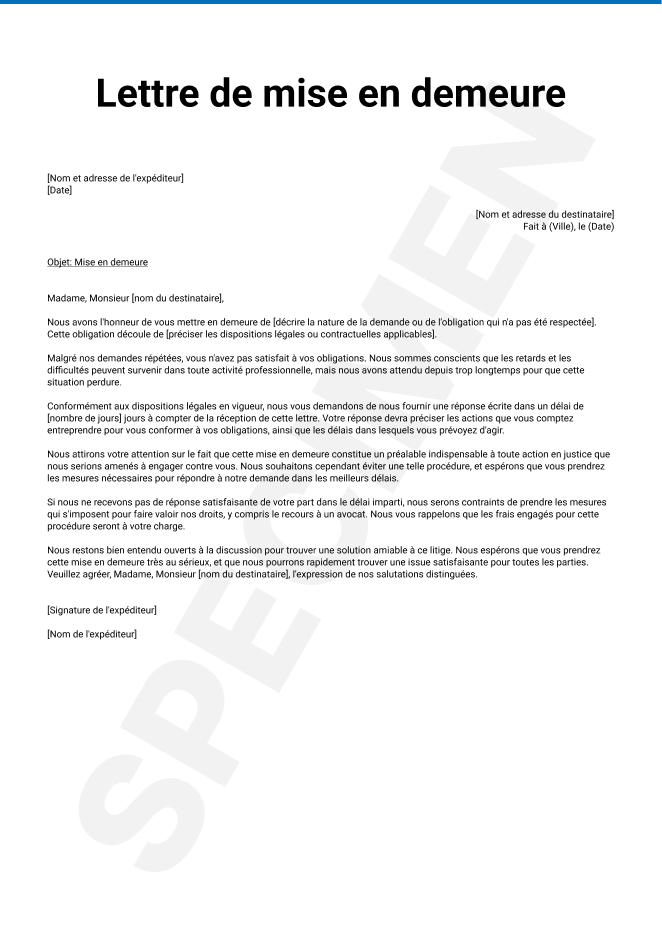 Lettre de mise en demeure